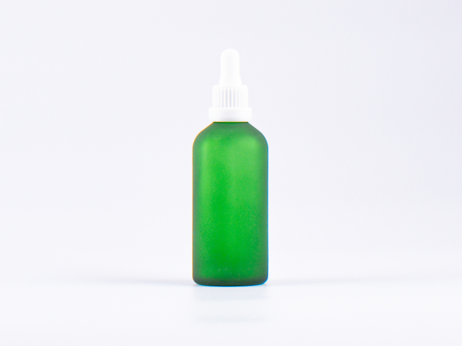 Grünglasflasche 100ml, mit Pipette OV weiss